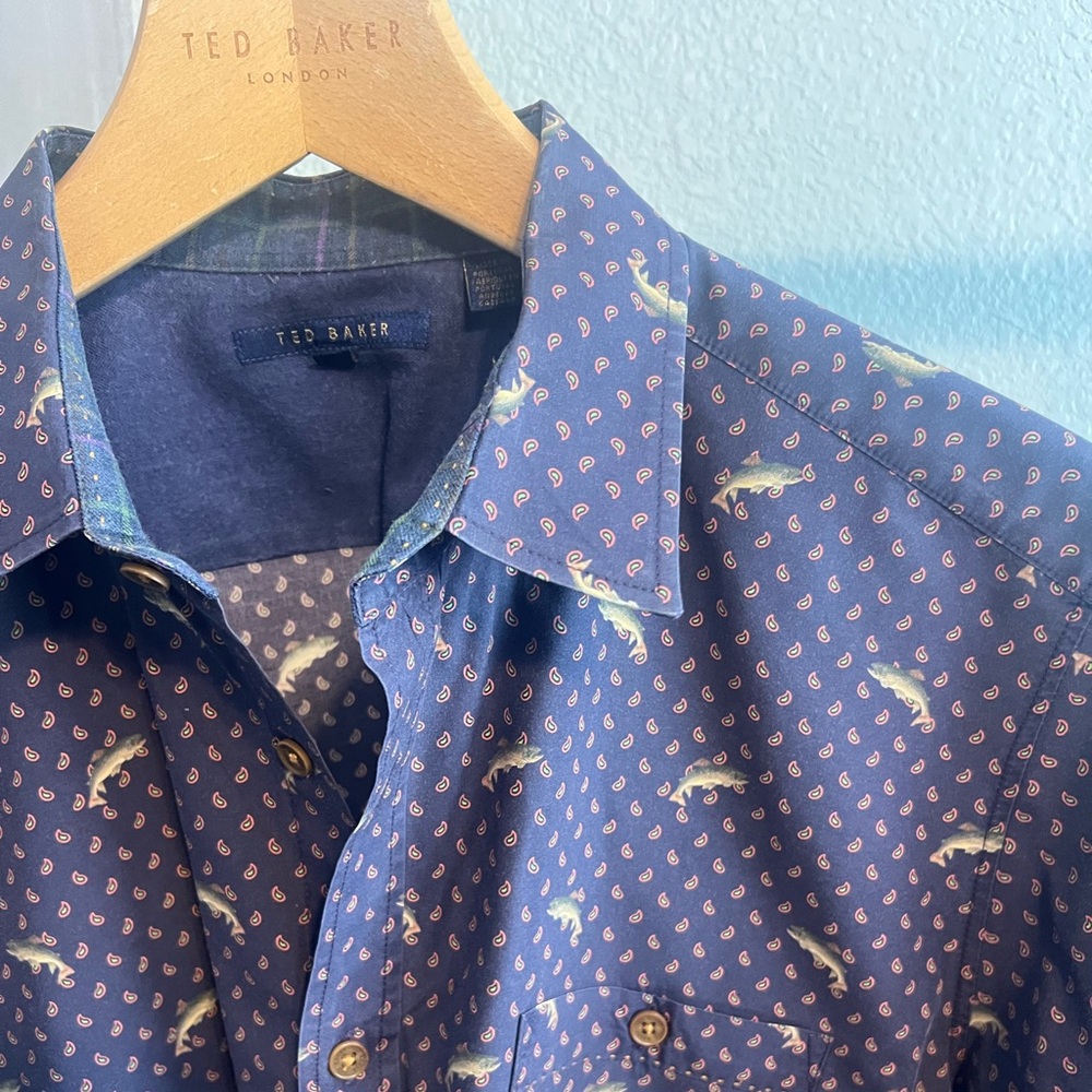 Ted Baker LS Navy Bass Print Woven HADDOCK